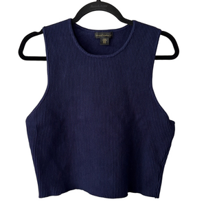 House of Harlow 1960 Classic Navy Ribbed Cropped Tank Blouse Minimal Chic Y2K